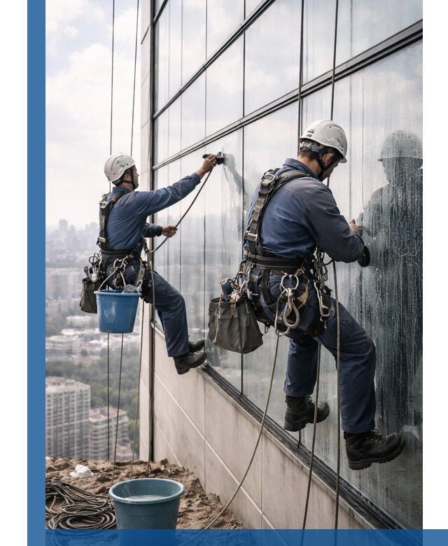 Профессиональная мойка фасадных окон альпинистами в Муре