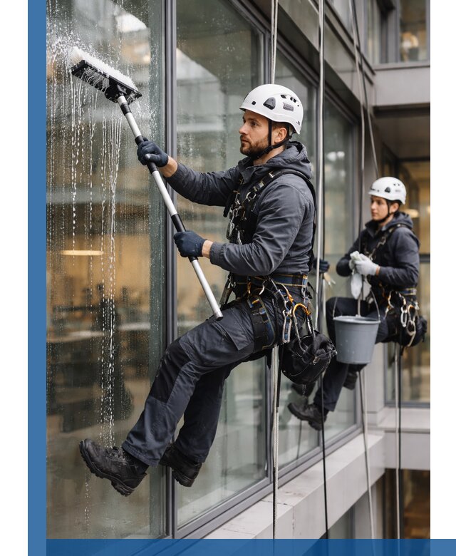 Профессиональная мойка витражей промышленными альпинистами в Муре