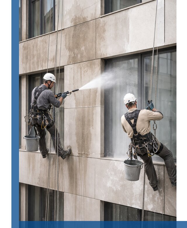 Послестроительная мойка фасада промышленным альпинизмом в Муре