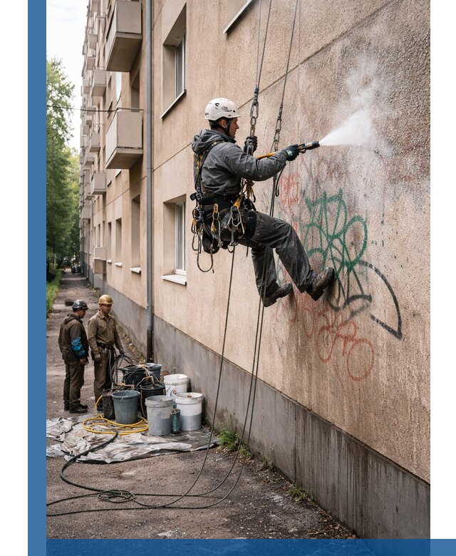 Удаление граффити с фасада в Муре без следов и повреждений