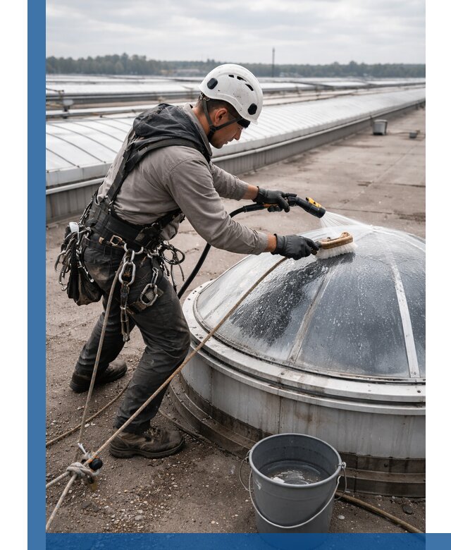 Мойка зенитных фонарей на кровле для промышленных объектов в Муре