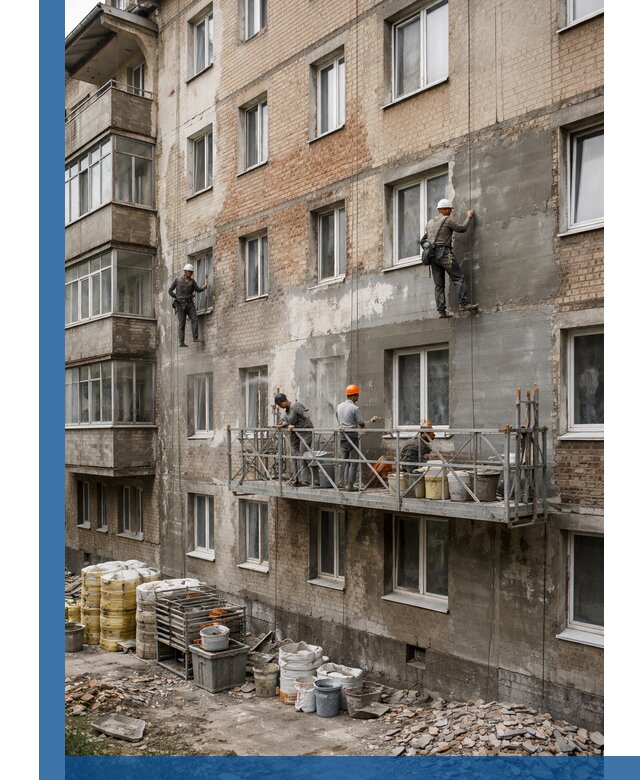 Капитальный ремонт фасада в Муре с восстановлением и гидроизоляцией