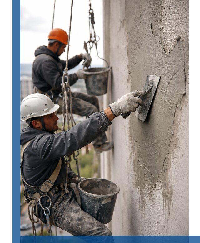 Штукатурка фасада на высоте в Муре профессиональные работы