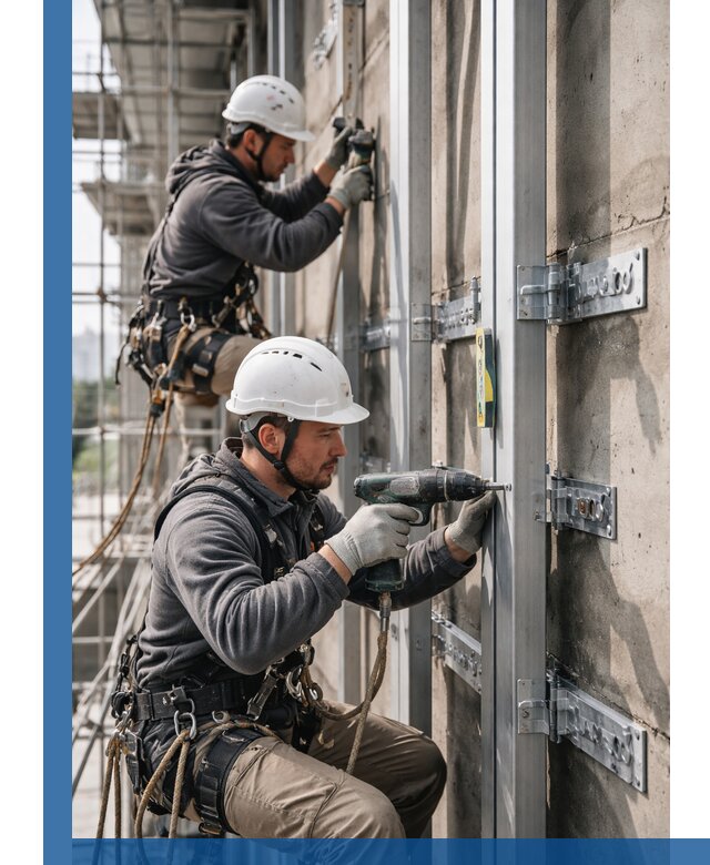 Монтаж и крепление подсистемы вентфасада в Муре