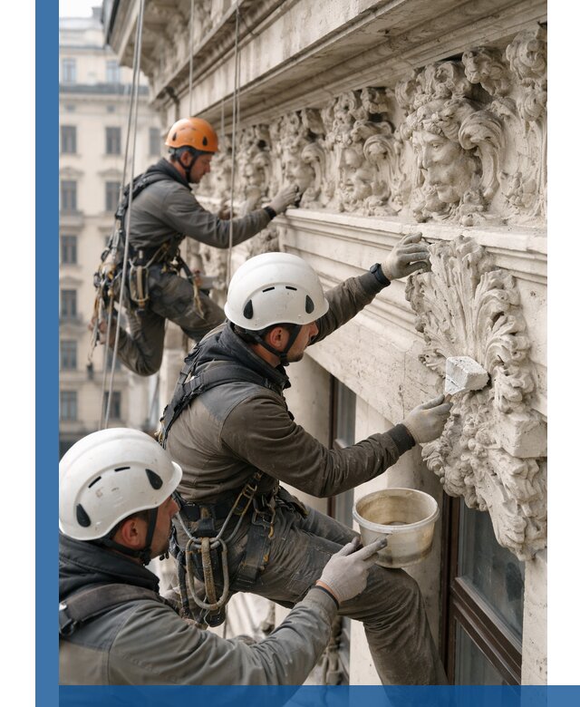 Реставрация фасадной лепнины с высотными работами в Муре