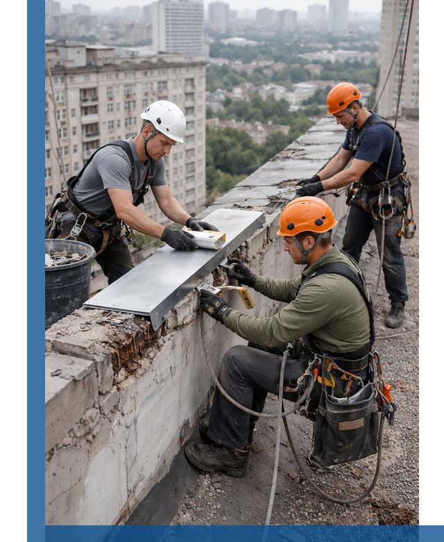 Ремонт парапета на кровле в Муре, высотные работы с гарантией