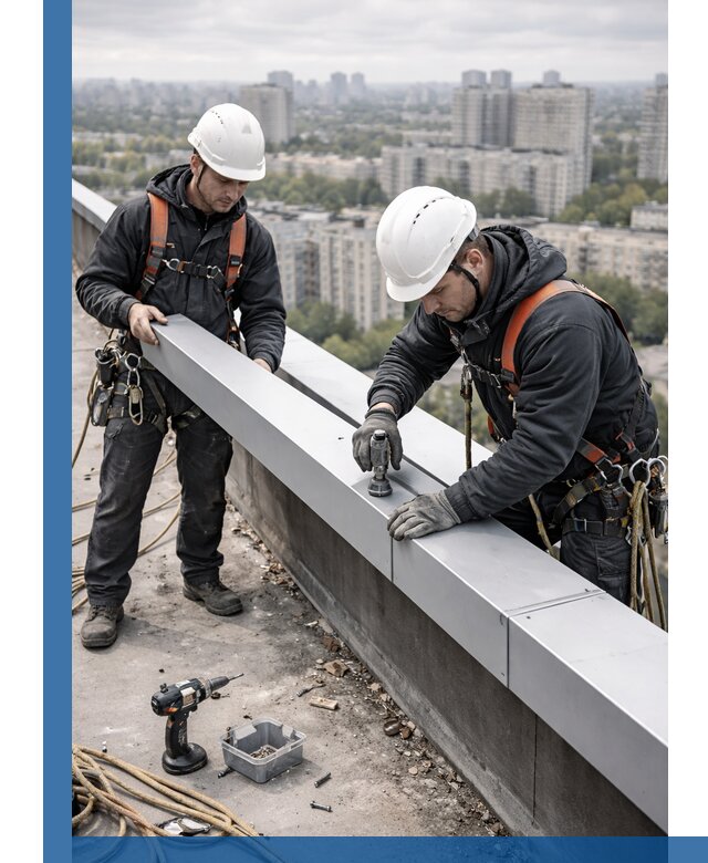 Монтаж парапетных крышек и ограждений кровли в Муре