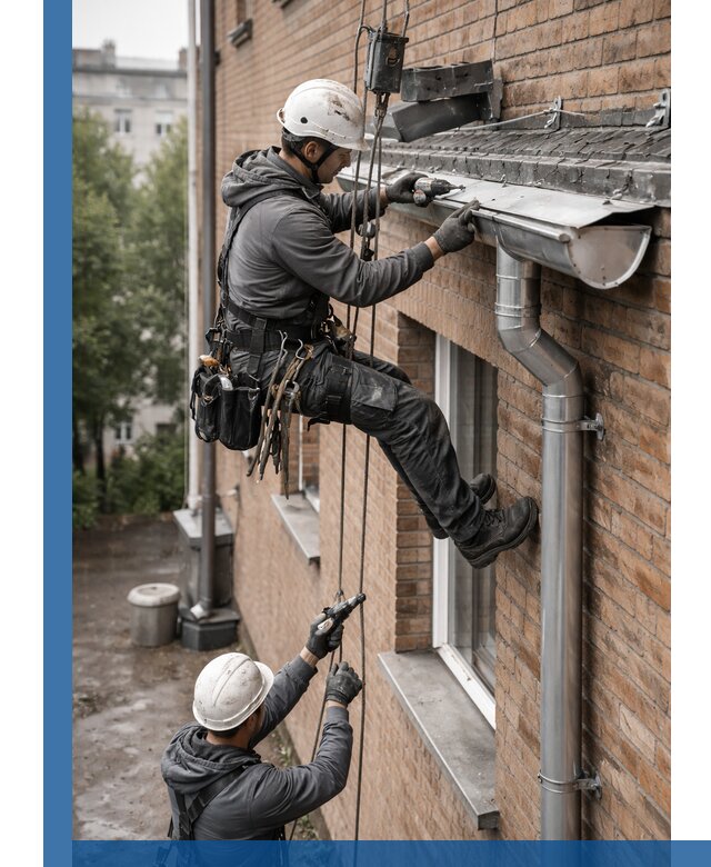 Монтаж водосточной системы на здании в Муре под ключ