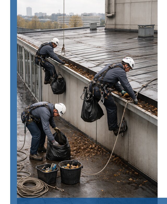 Очистка кровли по периметру в Муре силами промышленных альпинистов