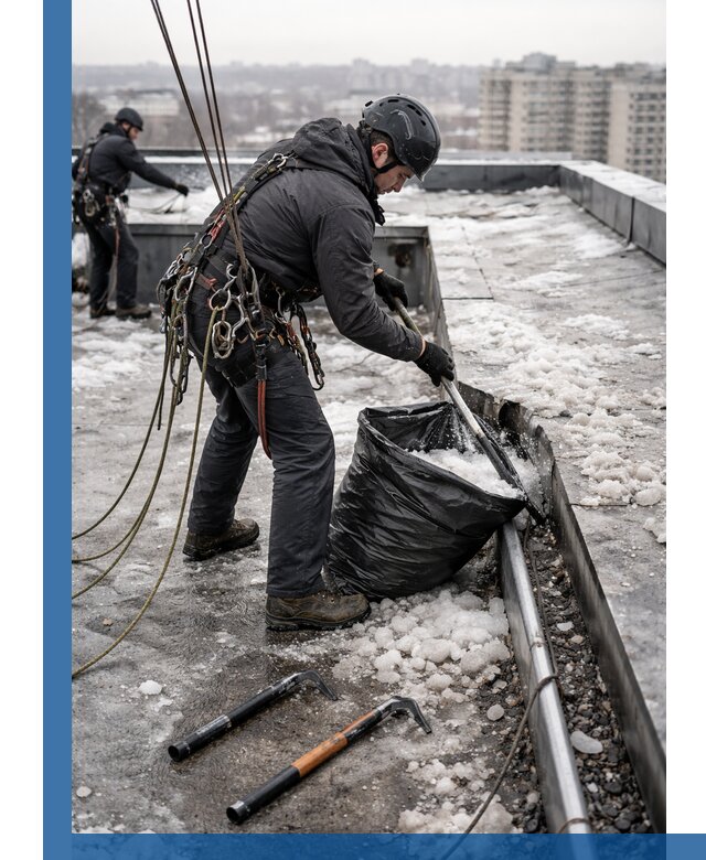 Аварийная очистка кровли в Муре от промальпинистов