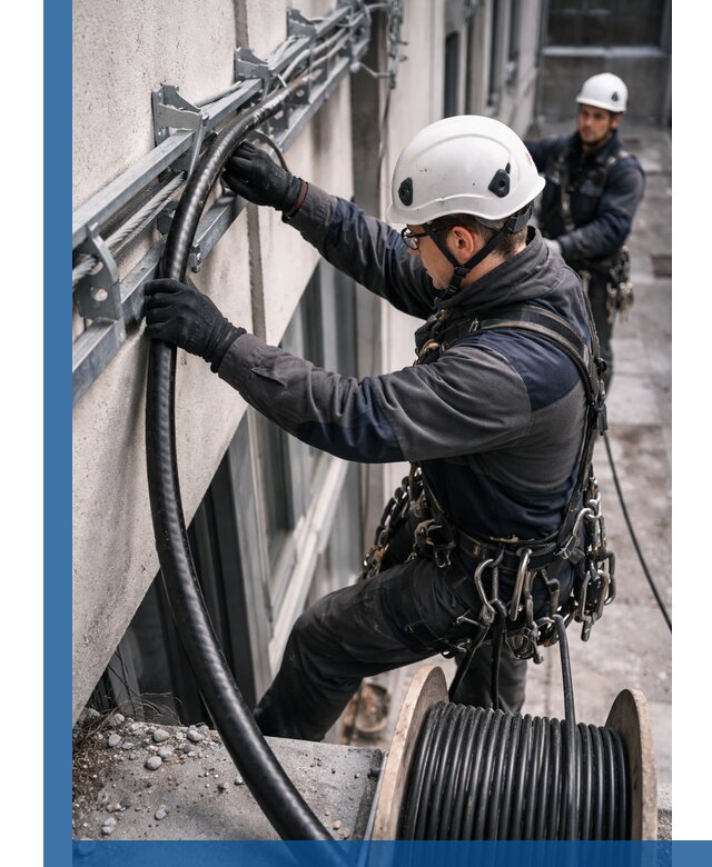 Протяжка кабеля питания на высоте в Муре с гарантией безопасности и качества