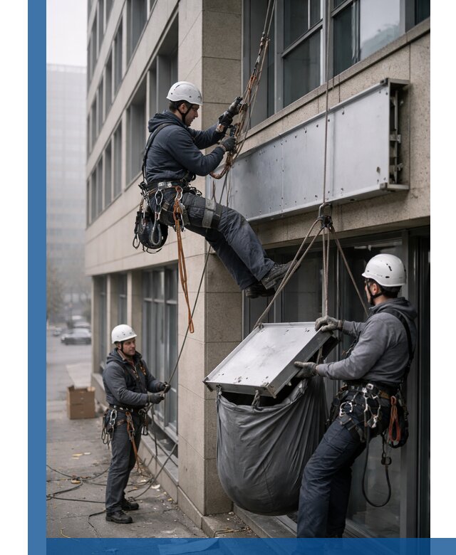 Демонтаж рекламной вывески с высотными работами в Муре