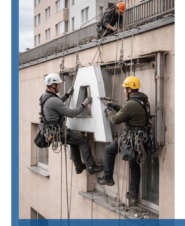 Ремонт и восстановление наружных вывесок на высоте в Муре