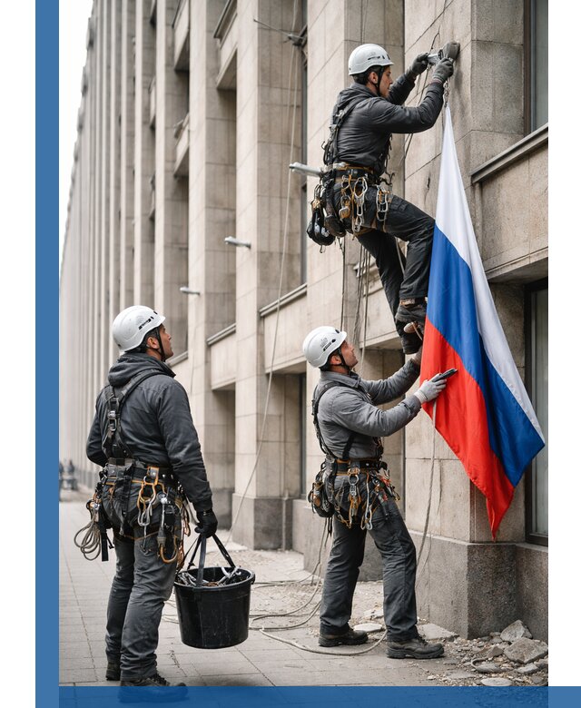 Профессиональная установка флагов на фасаде в Муре