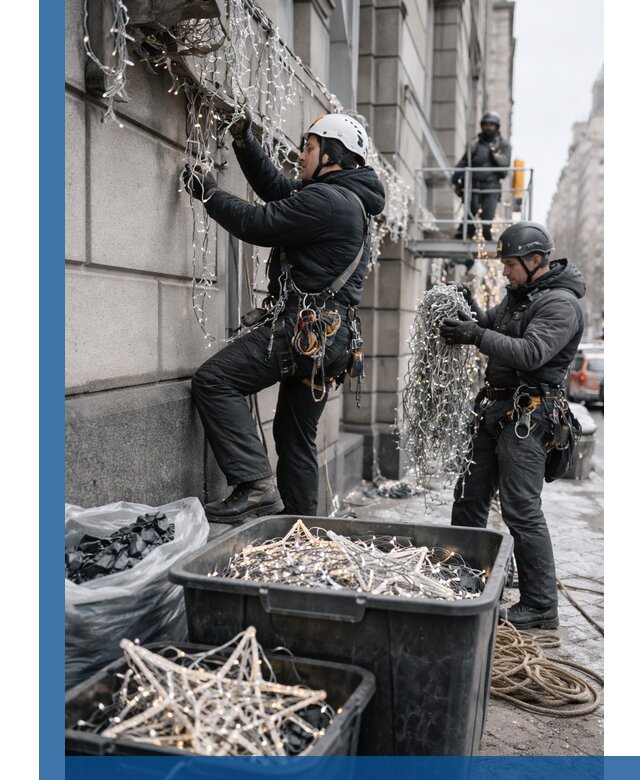 Демонтаж новогоднего оформления и гирлянд в Муре