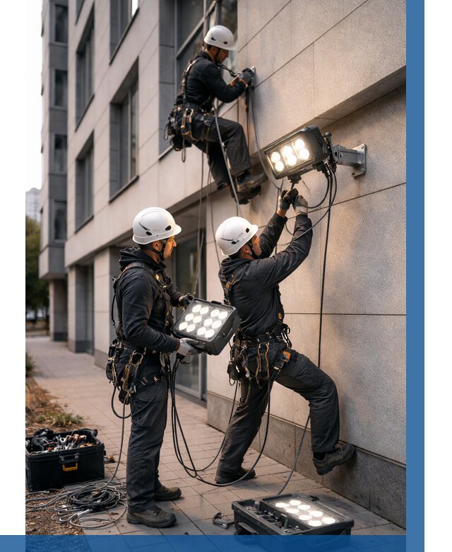 Монтаж прожекторов на фасаде в Муре от 7658 р. | ВЫСОТНИК-Мум