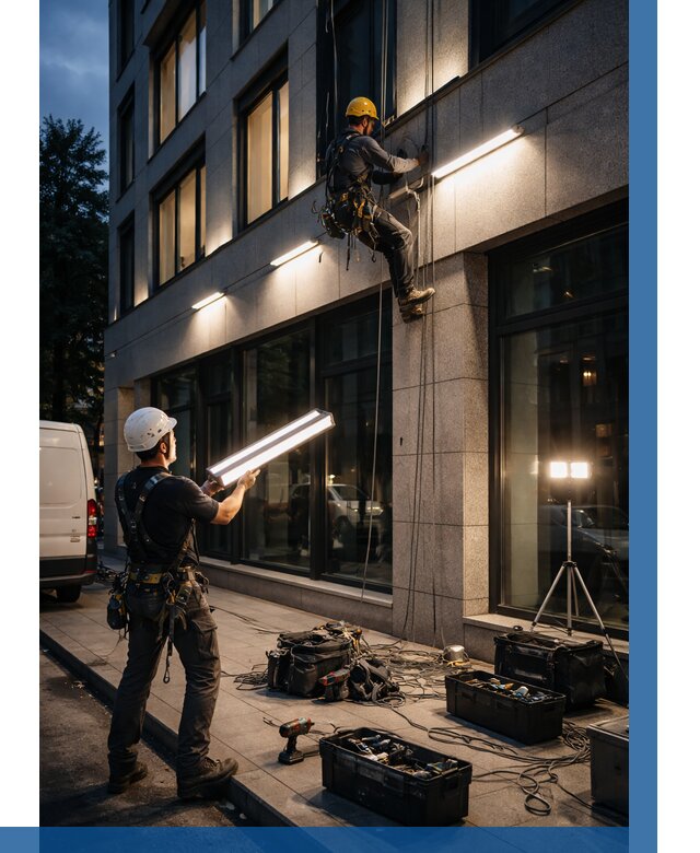 Монтаж архитектурной подсветки здания в Муре от 2553 р.|ВЫСОТНИК-Мум