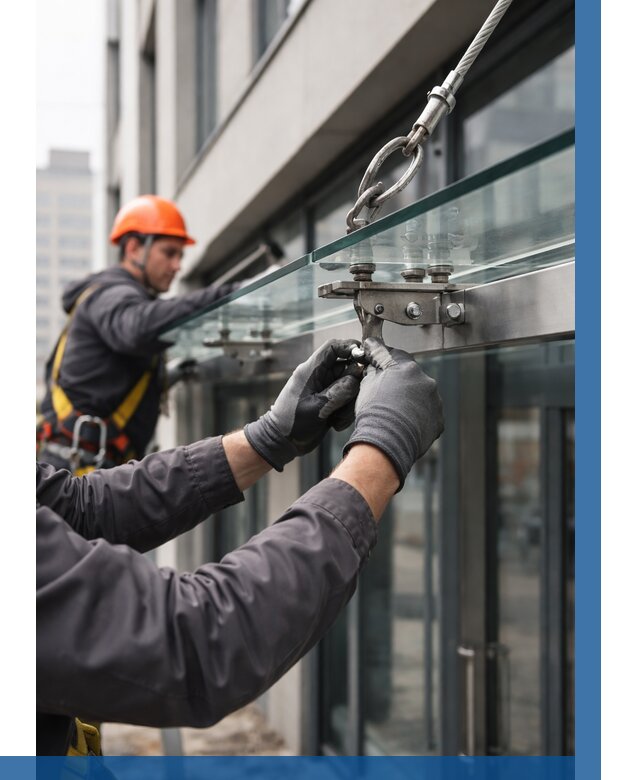 Монтаж стеклянных козырьков в Муре от 8679 р. | ВЫСОТНИК-Мум