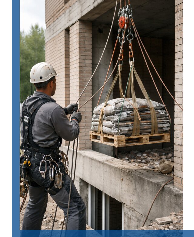 Подъем материалов на этаж веревками в Муре оперативно