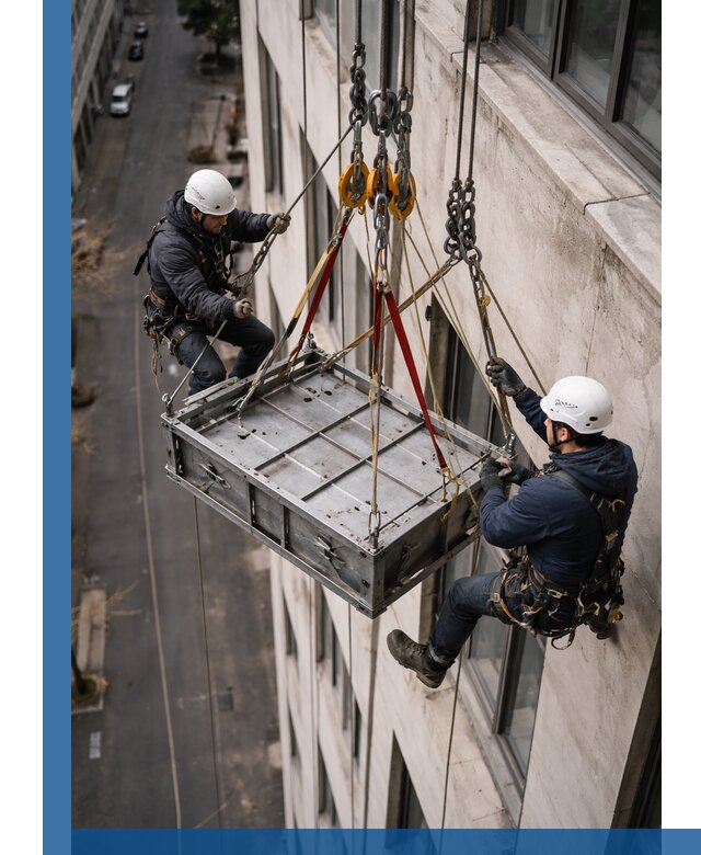 Спуск и подъем грузов по фасаду в Муре для зданий