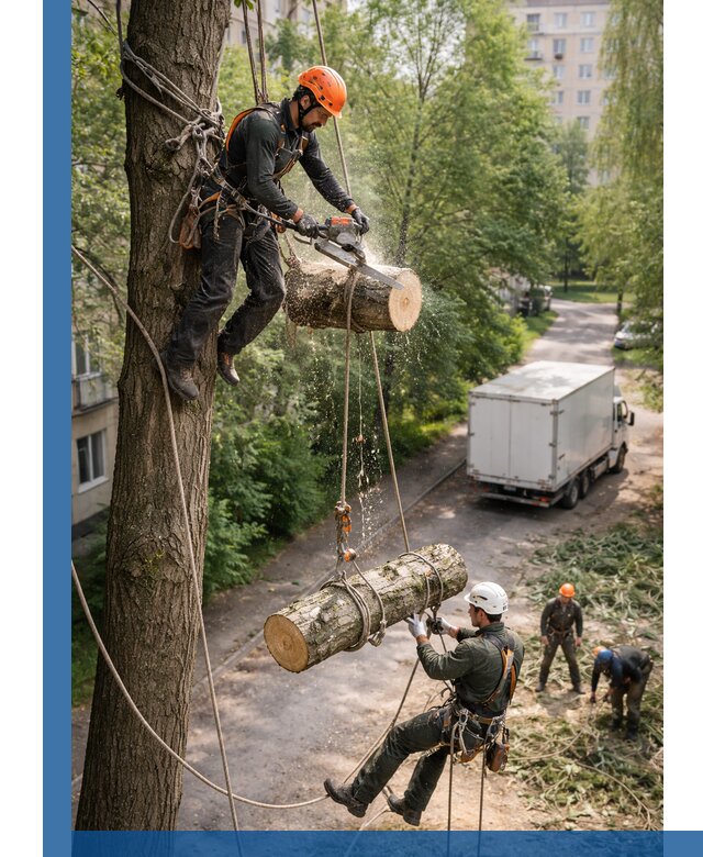 Спил деревьев альпинистами в Муре, безопасно и без повреждений