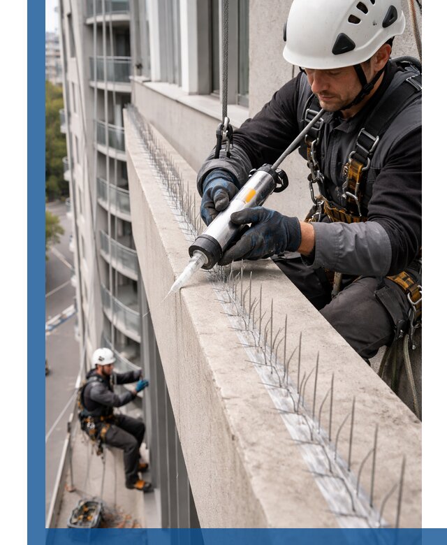 Установка шипов от птиц на фасадах и кровлях в Муре